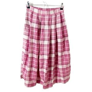 Vintage Chaus Petites Plaid Pleated Midi Skirt Banded Waist Side Button 🩷🤍🖤